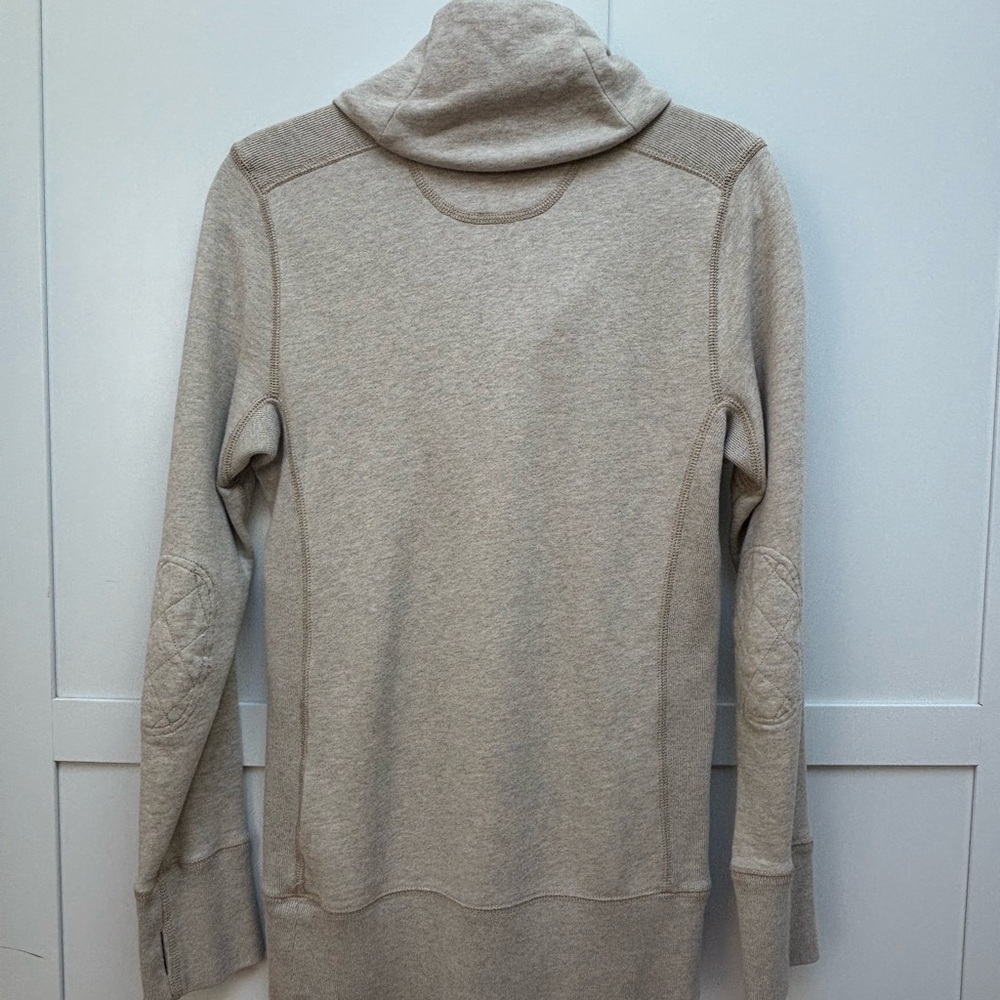 Vtg Ralph Lauren Rugby Beige Hoodie Kangaroo Pockets Elbow Patches size M - Picture 5 of 14
